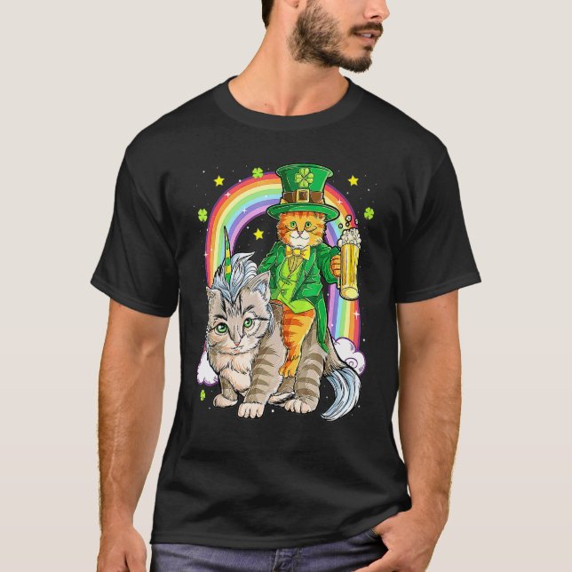 Cat Unicorn Leprechaun St Patricks Day Women Catic T-Shirt (Front)