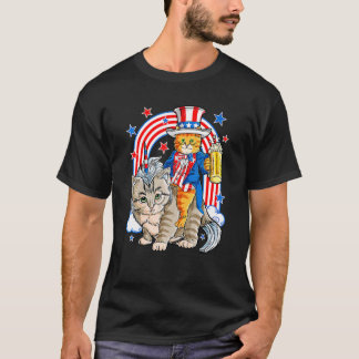 Cat Unicorn Meowica Usa Flag Rainbow Happy 4th Of  T-Shirt