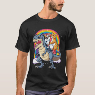 Cat Unicorn Riding Dinosaur T Rex Kitten Space Gal T-Shirt