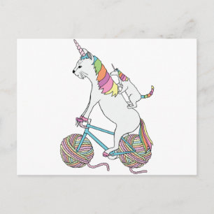 Cat Unicorn Riding Unicorn Cat Who Is Riding  Bike Postcard