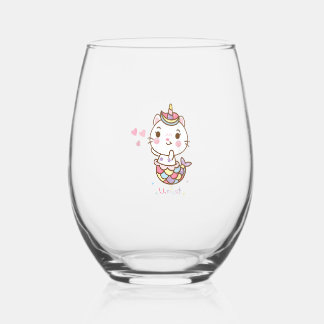 Cat Unicorn shirt - Unicat Mermaid Cat I believe i Stemless Wine Glass