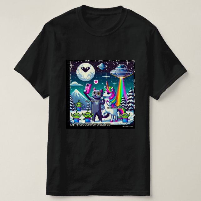 Cat & Unicorn UFO Selfie: Big Meeting #10 T-Shirt (Design Front)