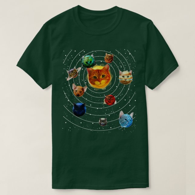 Cat Universe Funny Kitten Planets Solar System Gal T-Shirt (Design Front)