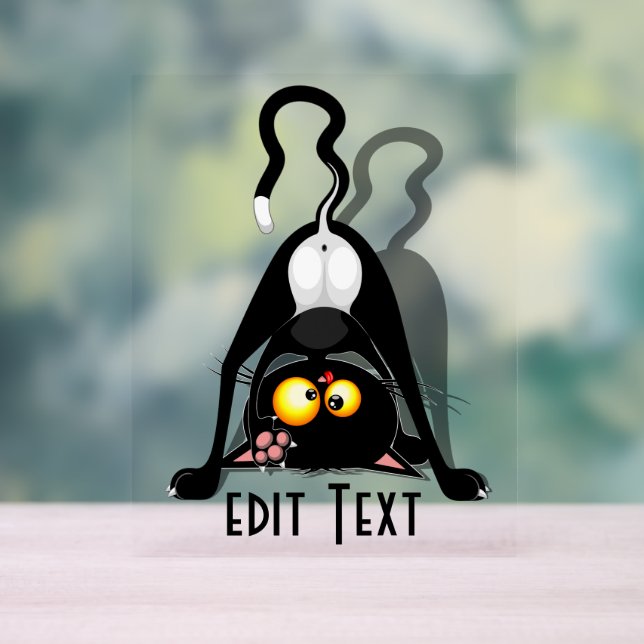 Cat Upside Down Funny Cartoon Character Acrylic Sign (Neutral)