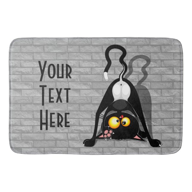 Cat Upside Down Funny Cartoon Character Bath Mat (Front)