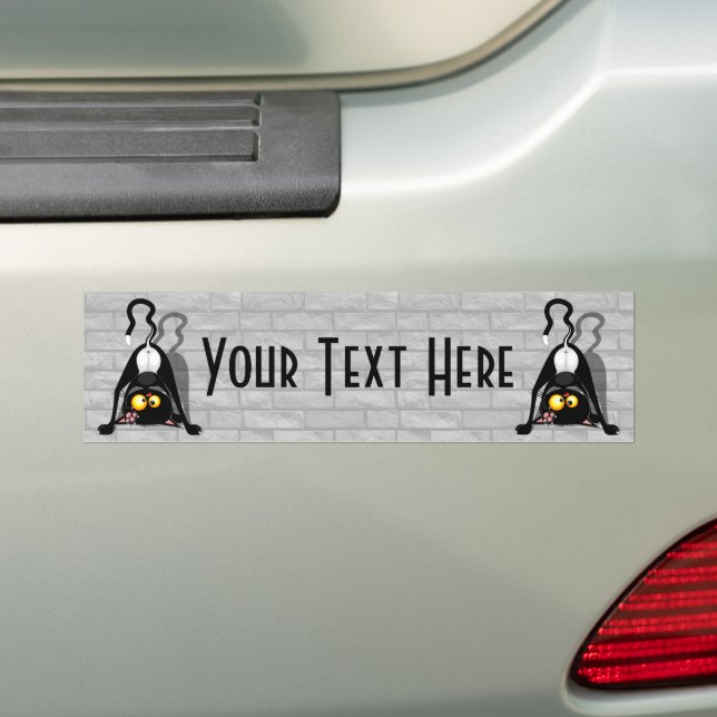 Cat Upside Down Funny Cartoon Character Bumper Sticker (On Car)