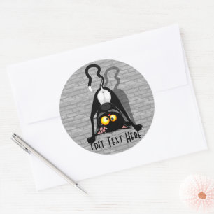 Cat Upside Down Funny Cartoon Character Classic Round Sticker