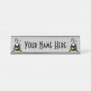 Cat Upside Down Funny Cartoon Character Desk Name Plate