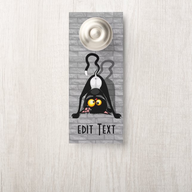 Cat Upside Down Funny Cartoon Character Door Hanger (On Knob)