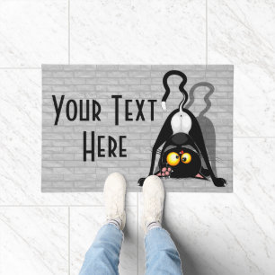 Cat Upside Down Funny Cartoon Character Doormat