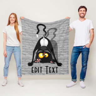 Cat Upside Down Funny Cartoon Character Fleece Blanket