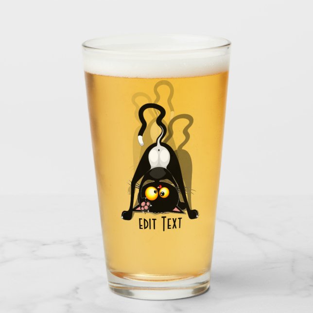 Cat Upside Down Funny Cartoon Character Glass (Front Filled)