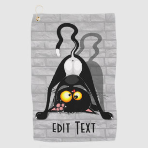 Cat Upside Down Funny Cartoon Character Golf Towel