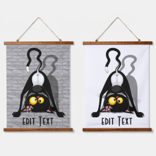 Cat Upside Down Funny Cartoon Character Hanging Tapestry