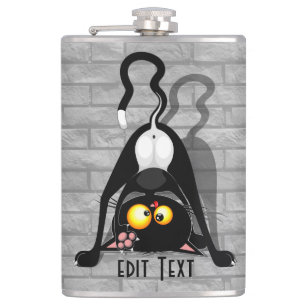 Cat Upside Down Funny Cartoon Character Hip Flask