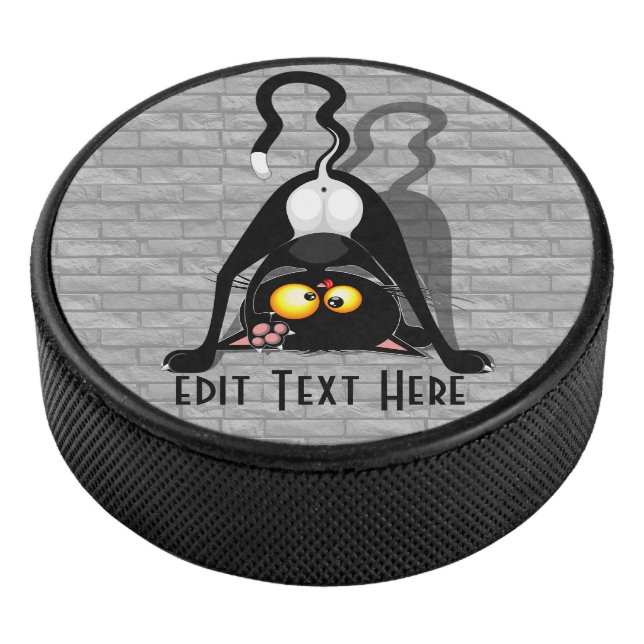 Cat Upside Down Funny Cartoon Character Hockey Puck (3/4)