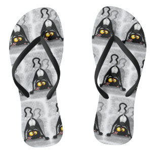 Cat Upside Down Funny Cartoon Character Jandals