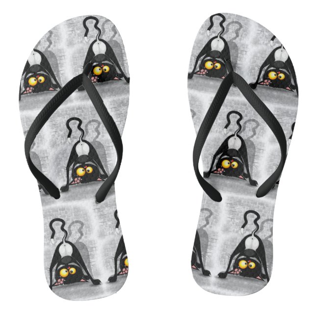 Cat Upside Down Funny Cartoon Character Jandals (Footbed)