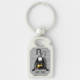 Cat Upside Down Funny Cartoon Character Key Ring