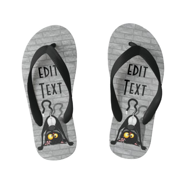 Cat Upside Down Funny Cartoon Character Kid's Jandals (Footbed)