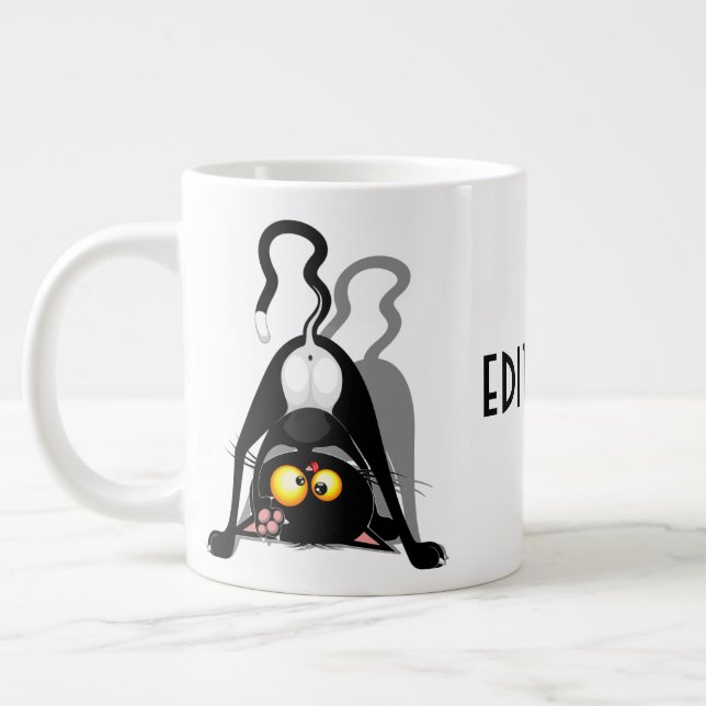 Cat Upside Down Funny Cartoon Character Large Coffee Mug (Left)