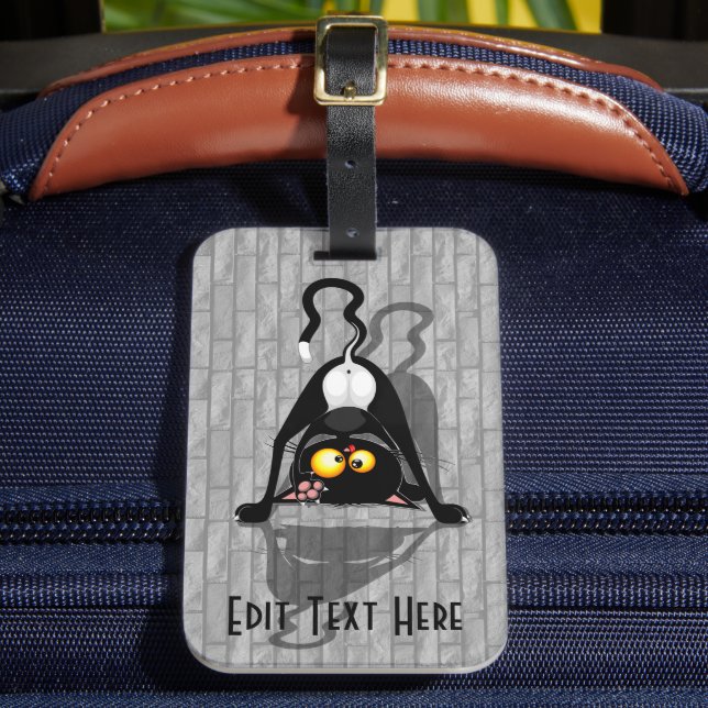 Cat Upside Down Funny Cartoon Character Luggage Tag (Front Insitu 2)