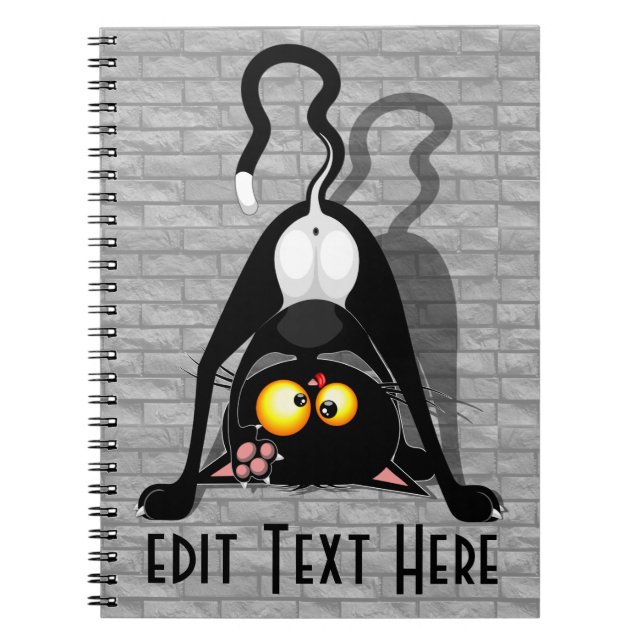 Cat Upside Down Funny Cartoon Character Notebook (Front)