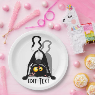 Cat Upside Down Funny Cartoon Character Paper Plate