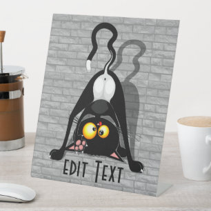 Cat Upside Down Funny Cartoon Character Pedestal Sign