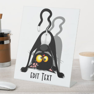 Cat Upside Down Funny Cartoon Character Pedestal Sign