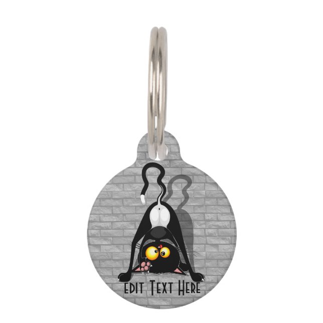 Cat Upside Down Funny Cartoon Character Pet Tag (Front)