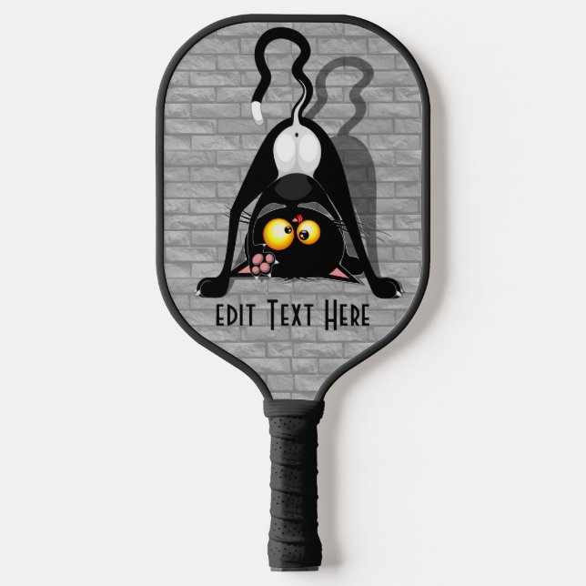 Cat Upside Down Funny Cartoon Character Pickleball Paddle (Front)