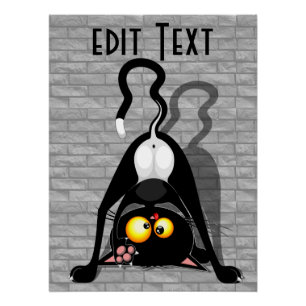 Cat Upside Down Funny Cartoon Character Poster