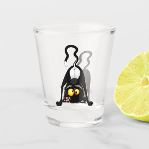 Cat Upside Down Funny Cartoon Character Shot Glass