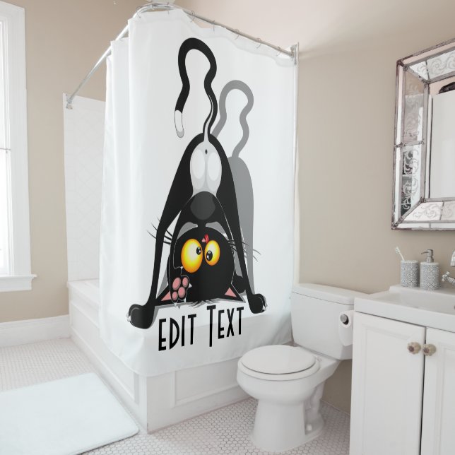 Cat Upside Down Funny Cartoon Character Shower Curtain (In Situ)