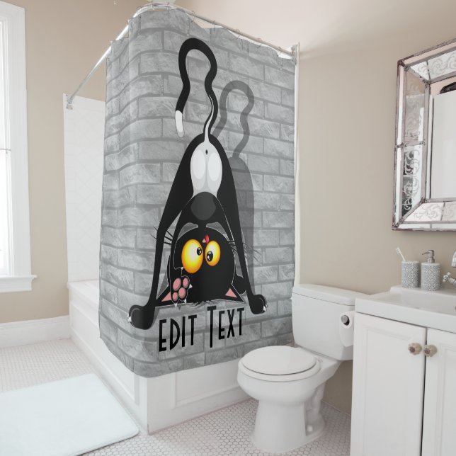 Cat Upside Down Funny Cartoon Character Shower Curtain (In Situ)