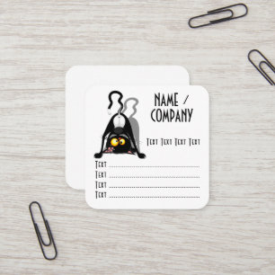 Cat Upside Down Funny Cartoon Character Square Business Card