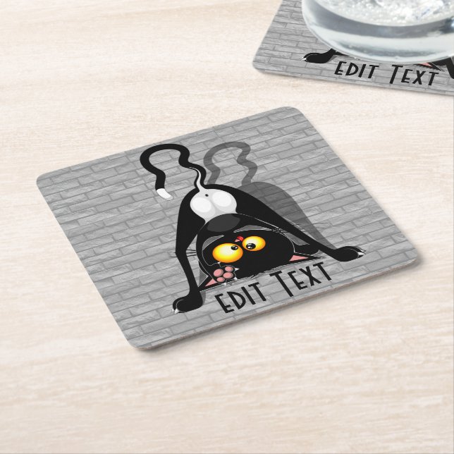 Cat Upside Down Funny Cartoon Character Square Paper Coaster (Angled)