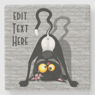 Cat Upside Down Funny Cartoon Character Stone Coaster