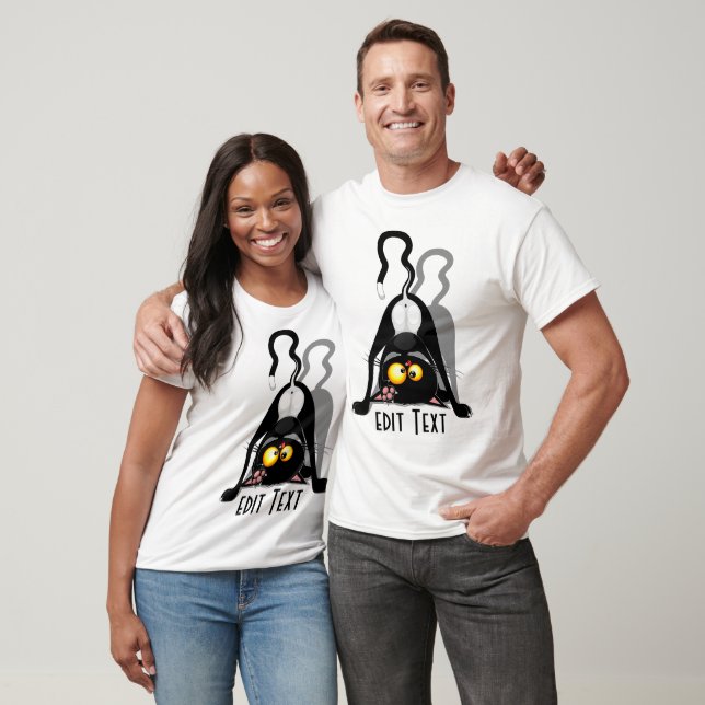 Cat Upside Down Funny Cartoon Character T-Shirt (Unisex)