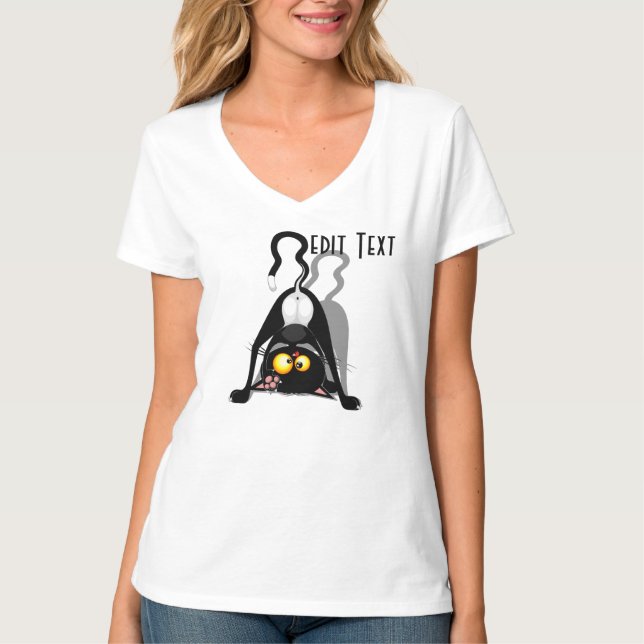 Cat Upside Down Funny Cartoon Character T-Shirt (Front)