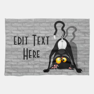 Cat Upside Down Funny Cartoon Character Tea Towel