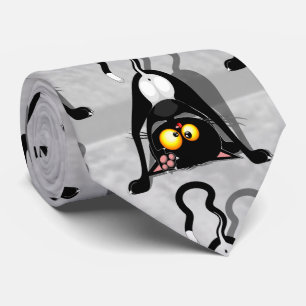 Cat Upside Down Funny Cartoon Character Tie