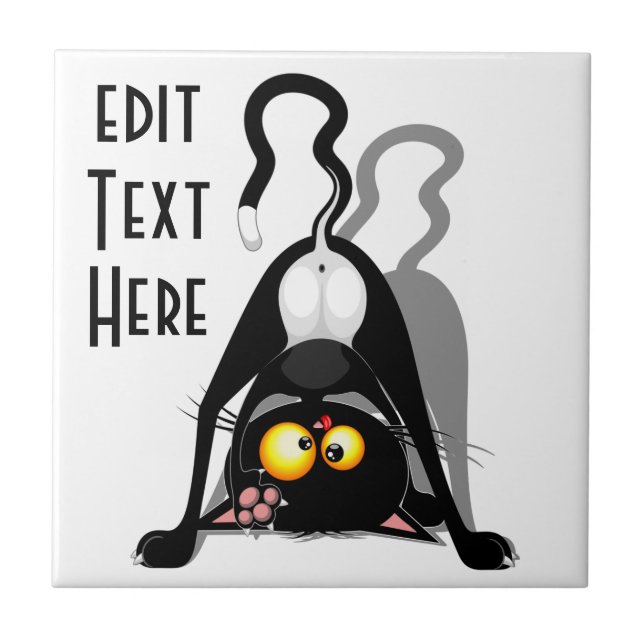 Cat Upside Down Funny Cartoon Character Tile (Front)
