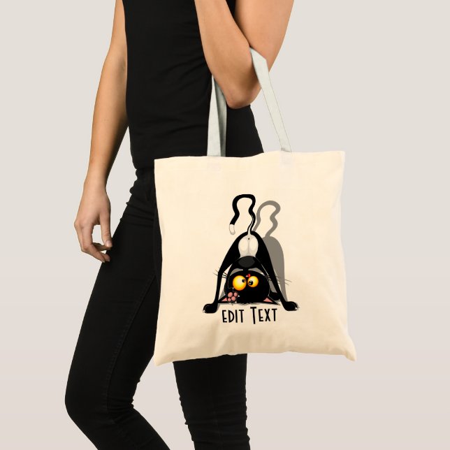 Cat Upside Down Funny Cartoon Character Tote Bag (Front (Product))