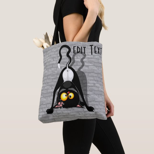 Cat Upside Down Funny Cartoon Character Tote Bag (Close Up)