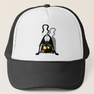 Cat Upside Down Funny Cartoon Character Trucker Hat