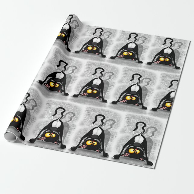 Cat Upside Down Funny Cartoon Character Wrapping Paper (Unrolled)