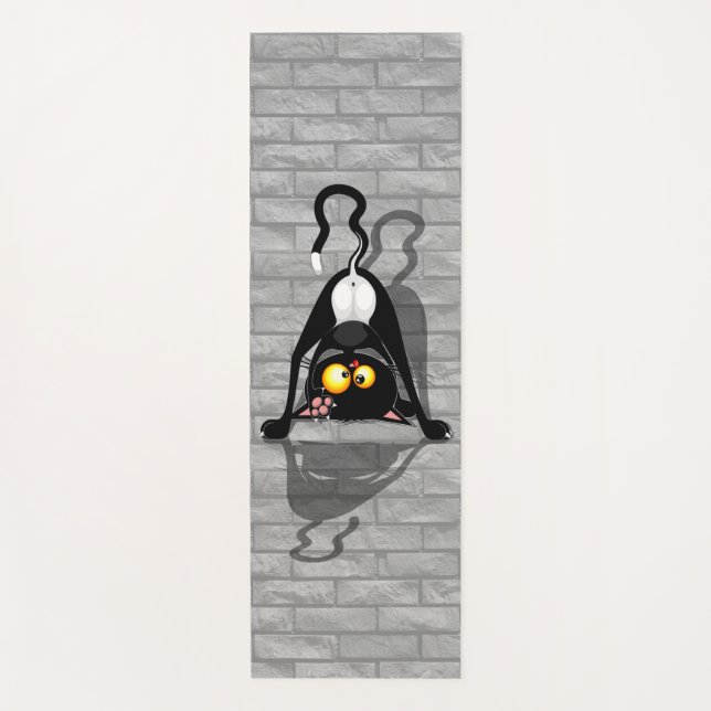 Cat Upside Down Funny Cartoon Character Yoga Mat (Front)
