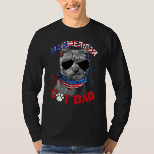 Cat Us Flag Sunglasses All American Cat Dad T-Shirt